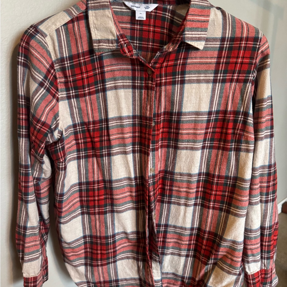 Old Navy Red and Tan Plaid Shirt